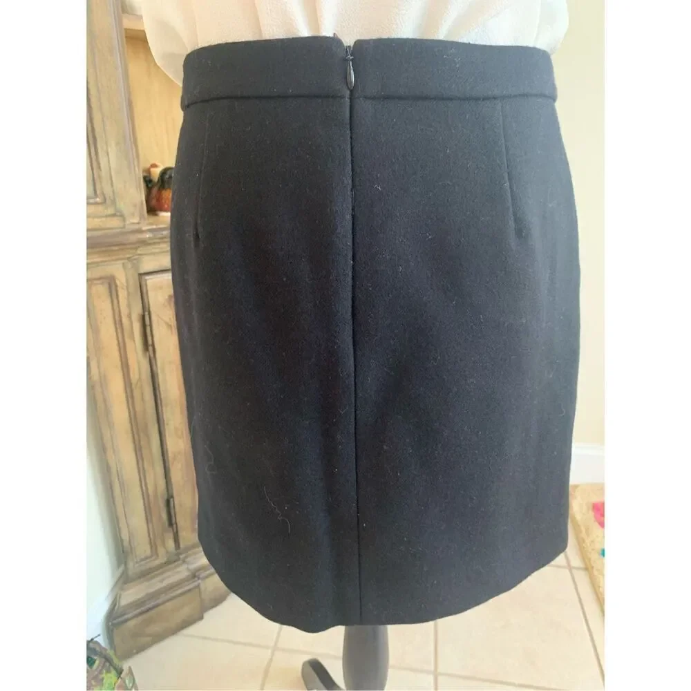 J. Crew Black Ivory Herringbone Zig Zag 100% Wool Mini Skirt